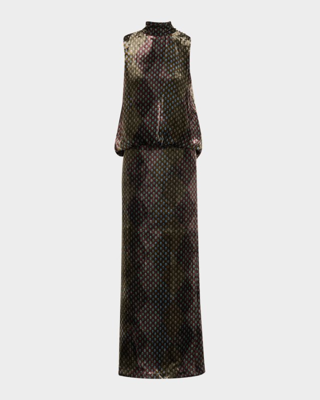 Debo Mock-Neck Draped Velvet Maxi Dress